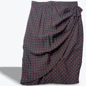 Vintage Ungaro Ter Wrap Skirt Midi Black Red Polka Dot and Bow Size 8‎